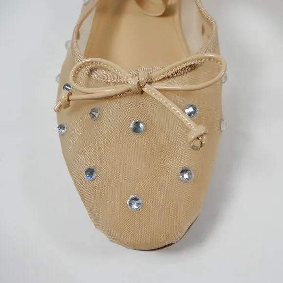 Jeffrey Campbell Releve Mary Jane Ballet Flats 8.5 Mesh Crystal Embellished NEW