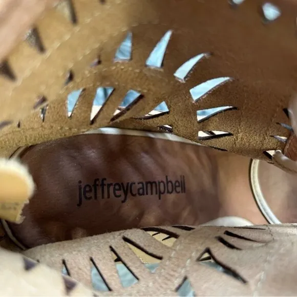 Jeffrey Campbell Rodillo Tan Laser Cut Lace-Up Wedges
