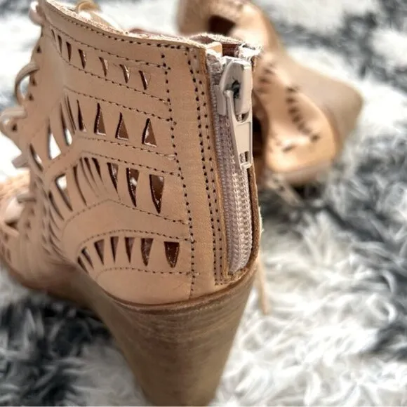 Jeffrey Campbell Rodillo Tan Laser Cut Lace-Up Wedges