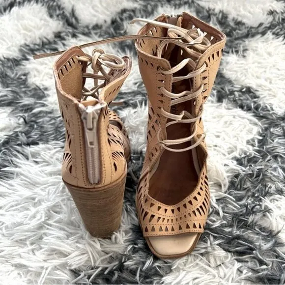 Jeffrey Campbell Rodillo Tan Laser Cut Lace-Up Wedges