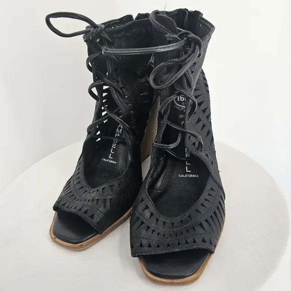 Jeffrey Campbell Rodillo Wedge Sandals | Black Laser Cut | Size 9.5