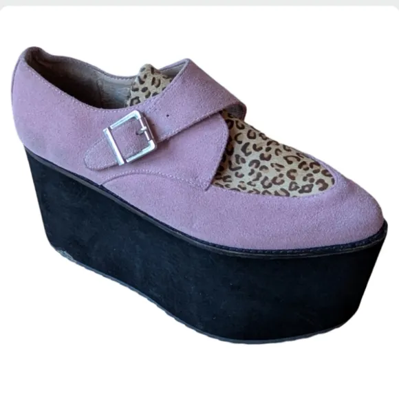 Jeffrey Campbell Rotten Platform Wedges 7.5 Lilac Suede Leopard Creepers