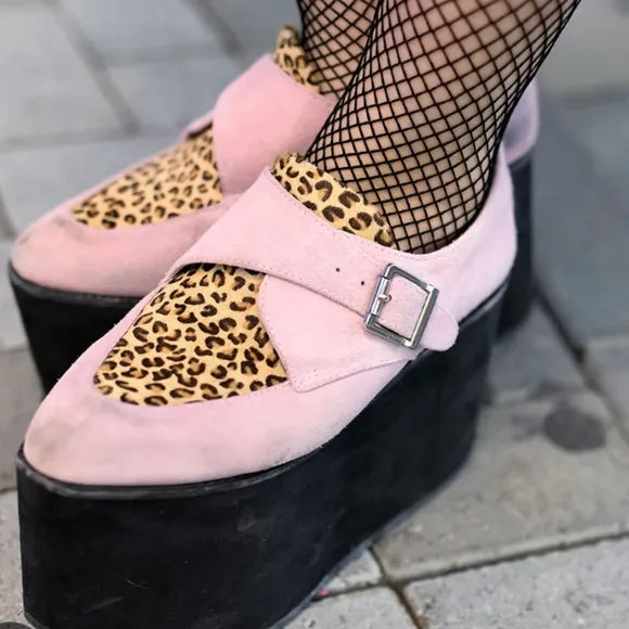 Jeffrey Campbell Rotten Platform Wedges 7.5 Lilac Suede Leopard Creepers