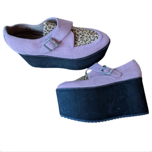 Jeffrey Campbell Rotten Platform Wedges 7.5 Lilac Suede Leopard Creepers