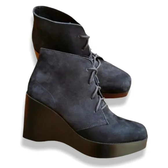 JEFFREY CAMPBELL Schuyler Lace Up Ankle Booties 7 Boots Minimalist Black Suede