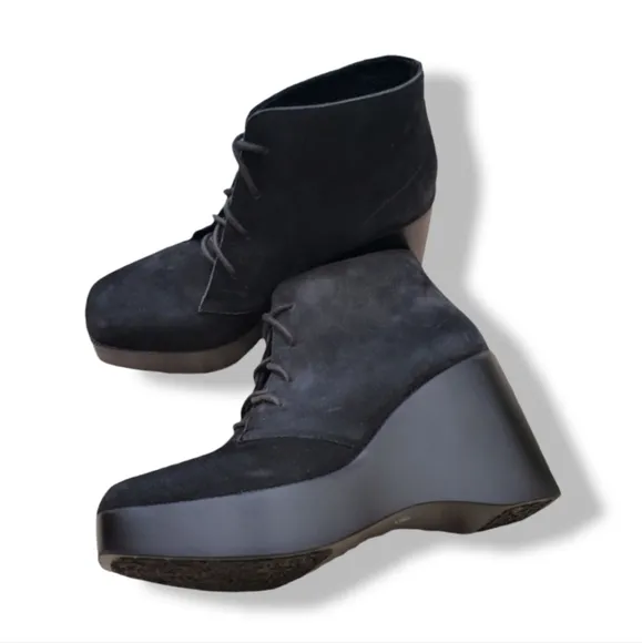 JEFFREY CAMPBELL Schuyler Lace Up Ankle Booties 7 Boots Minimalist Black Suede