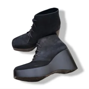 JEFFREY CAMPBELL Schuyler Lace Up Ankle Booties 7 Boots Minimalist Black Suede