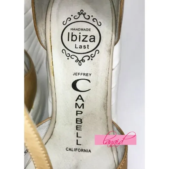 Jeffrey Campbell Sous Wedges Leather Camel White Bubble Strappy Platform Heels 6