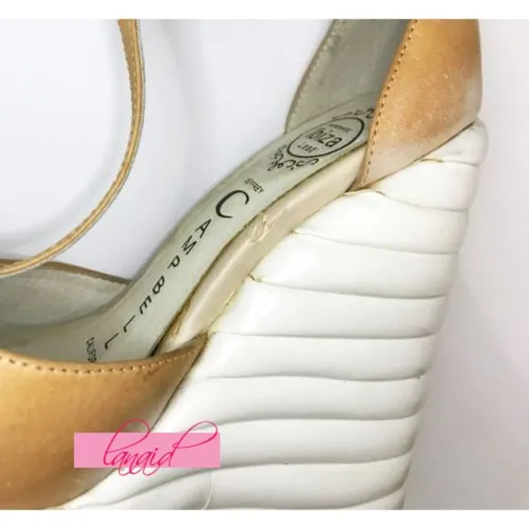 Jeffrey Campbell Sous Wedges Leather Camel White Bubble Strappy Platform Heels 6