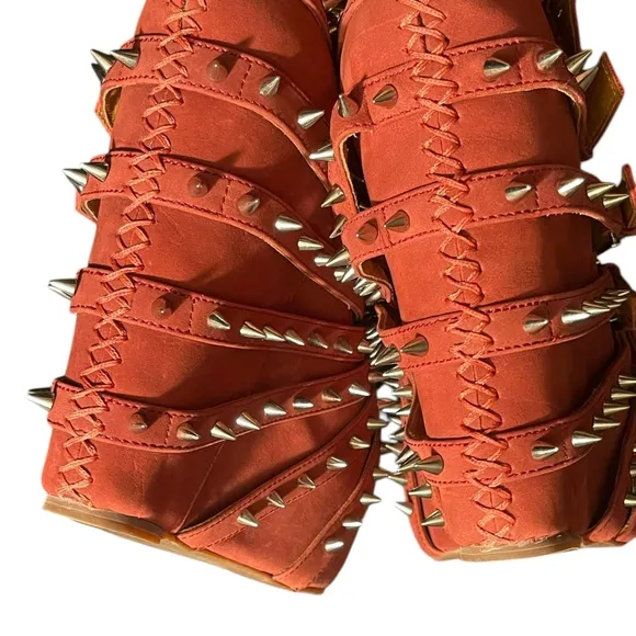 Jeffrey Campbell Zip 2 Stud Brick Red Wedge Women's Size 9