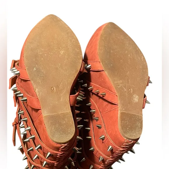 Jeffrey Campbell Zip 2 Stud Brick Red Wedge Women's Size 9