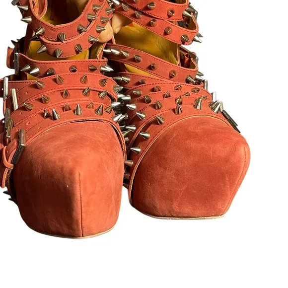 Jeffrey Campbell Zip 2 Stud Brick Red Wedge Women's Size 9