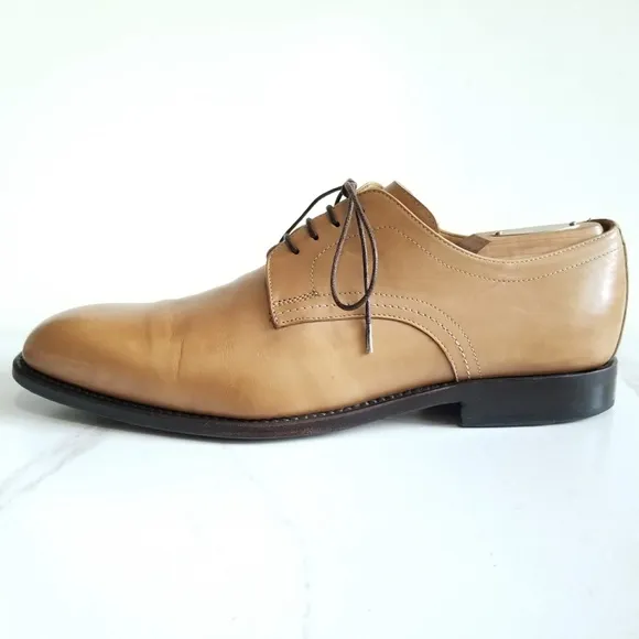 Jenny B. Men's Bluchers Derby Tan Leather Hand Made in Italy Oxford Dress Shoes