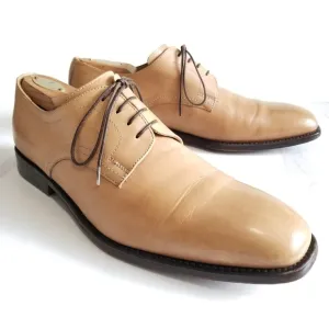 Jenny B. Men's Bluchers Derby Tan Leather Hand Made in Italy Oxford Dress Shoes