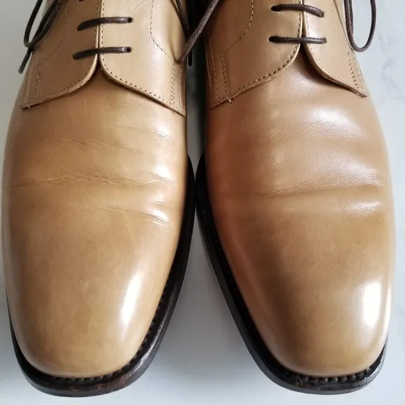 Jenny B. Men's Bluchers Derby Tan Leather Hand Made in Italy Oxford Dress Shoes