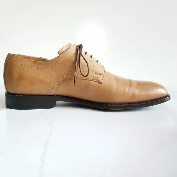 Jenny B. Men's Bluchers Derby Tan Leather Hand Made in Italy Oxford Dress Shoes
