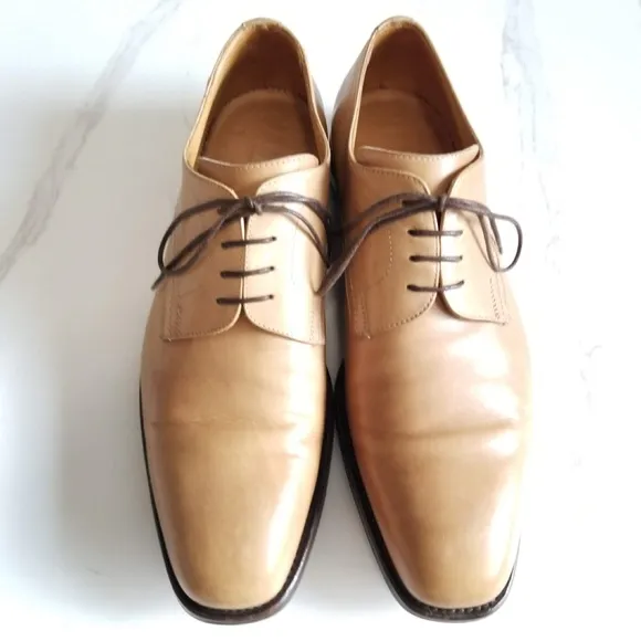 Jenny B. Men's Bluchers Derby Tan Leather Hand Made in Italy Oxford Dress Shoes