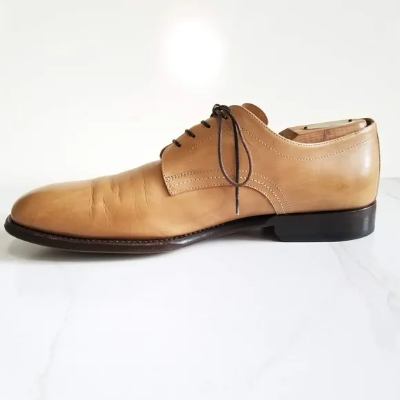 Jenny B. Men's Bluchers Derby Tan Leather Hand Made in Italy Oxford Dress Shoes