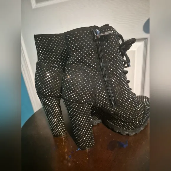 Jessica Simpson Black Lace Up Boots with Studded Details