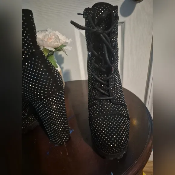 Jessica Simpson Black Lace Up Boots with Studded Details