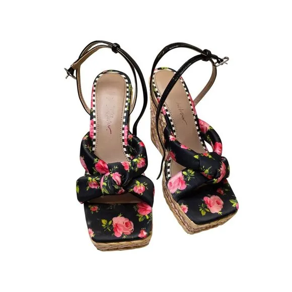 Jessica Simpson Floral Print Wedge Sandals 7M With Braided Jute Platform &amp; Adjus