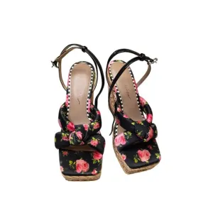 Jessica Simpson Floral Print Wedge Sandals 7M With Braided Jute Platform &amp; Adjus