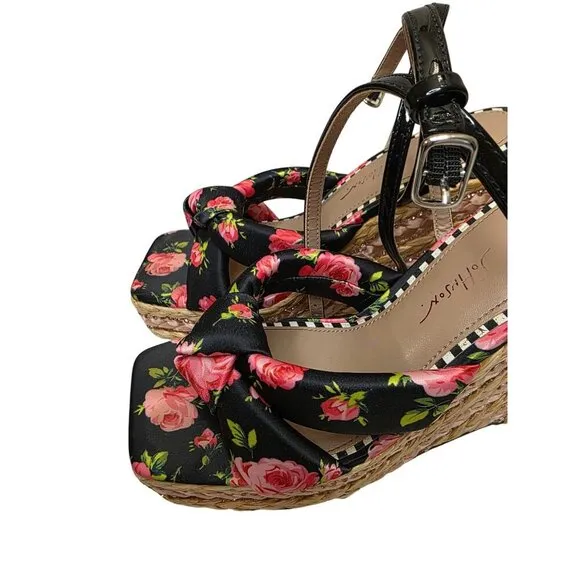Jessica Simpson Floral Print Wedge Sandals 7M With Braided Jute Platform &amp; Adjus
