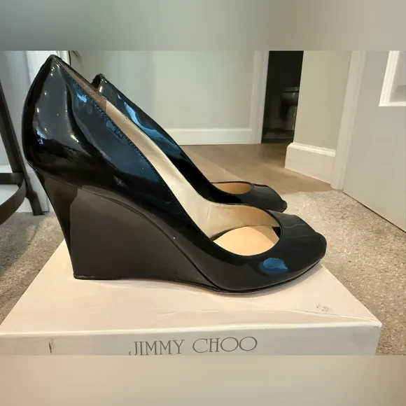 Jimmy Choo Black Peep Toe Wedge Shoes