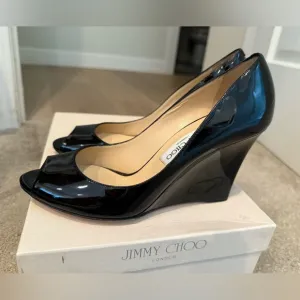Jimmy Choo Black Peep Toe Wedge Shoes