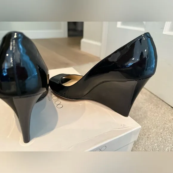 Jimmy Choo Black Peep Toe Wedge Shoes