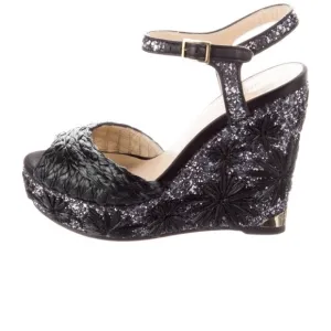 Jimmy Choo Black raffia wedge platform sandal size 6