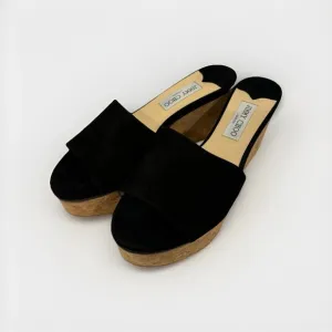 Jimmy Choo Black Suede Deedee Slip On Cork Platform Wedges Size 39