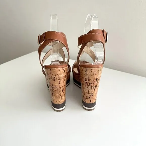 JIMMY CHOO Brown Leather Ankle Strap Platform Cork Wedge Sandals Size 39 (US 9)