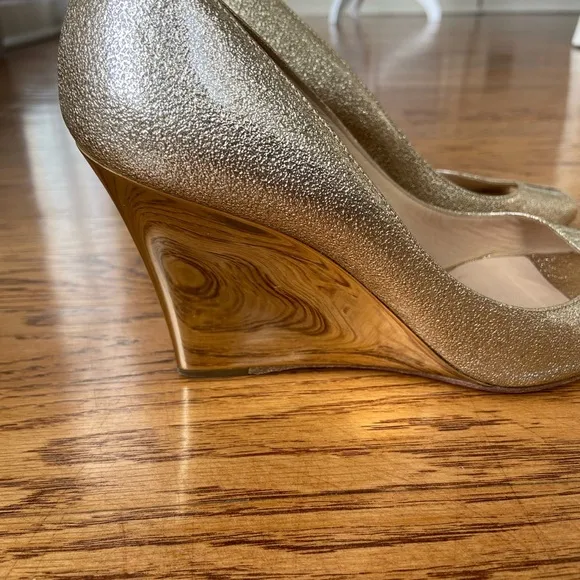 Jimmy Choo Gold Peep Toe metallic gold with gold wedge