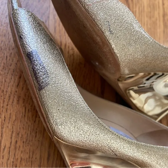 Jimmy Choo Gold Peep Toe metallic gold with gold wedge