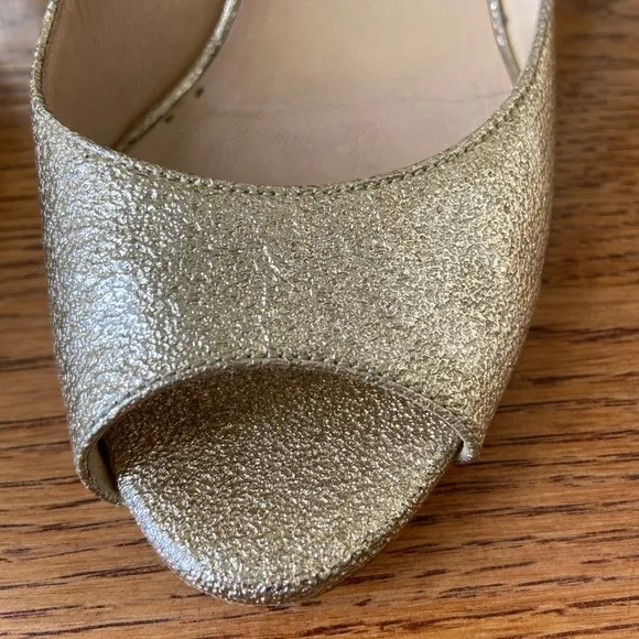 Jimmy Choo Gold Peep Toe metallic gold with gold wedge