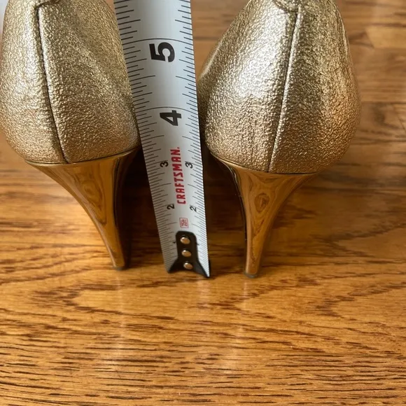 Jimmy Choo Gold Peep Toe metallic gold with gold wedge
