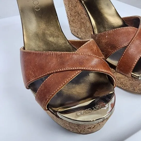 Jimmy Choo Leather Cork Wedges 38.5