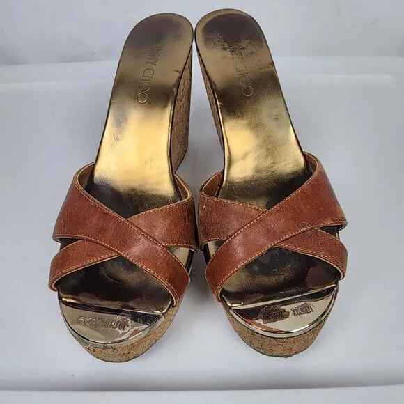 Jimmy Choo Leather Cork Wedges 38.5