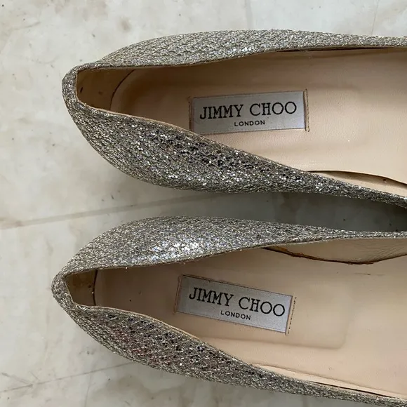 Jimmy Choo Made in Italy Gold Silver Glitter Mesh Ballet Flats size 11