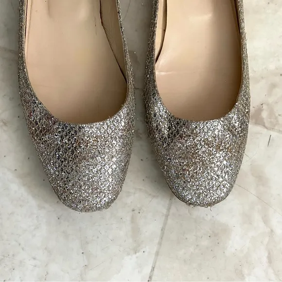 Jimmy Choo Made in Italy Gold Silver Glitter Mesh Ballet Flats size 11