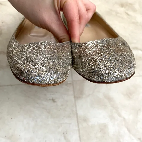 Jimmy Choo Made in Italy Gold Silver Glitter Mesh Ballet Flats size 11