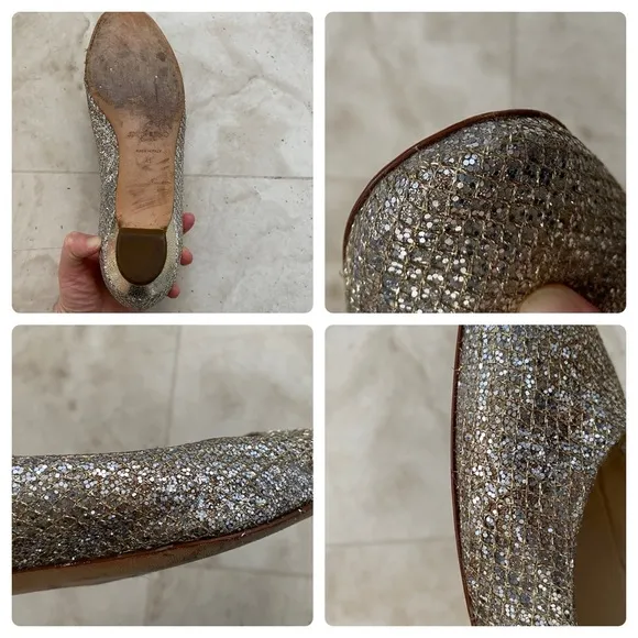 Jimmy Choo Made in Italy Gold Silver Glitter Mesh Ballet Flats size 11