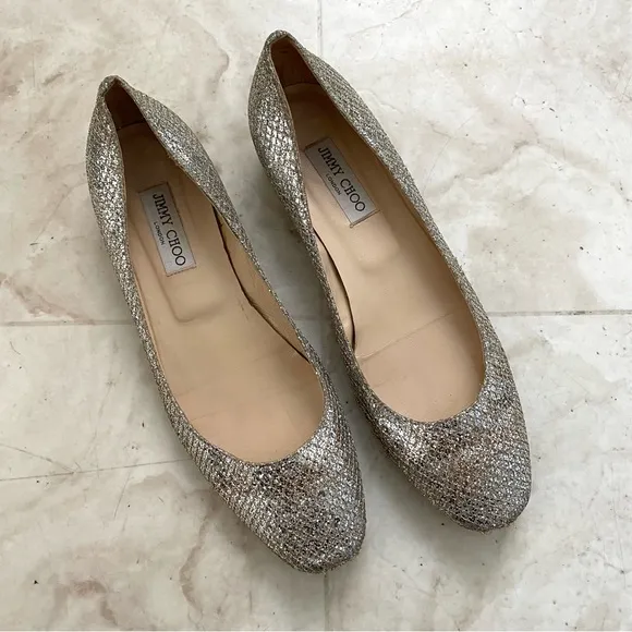 Jimmy Choo Made in Italy Gold Silver Glitter Mesh Ballet Flats size 11