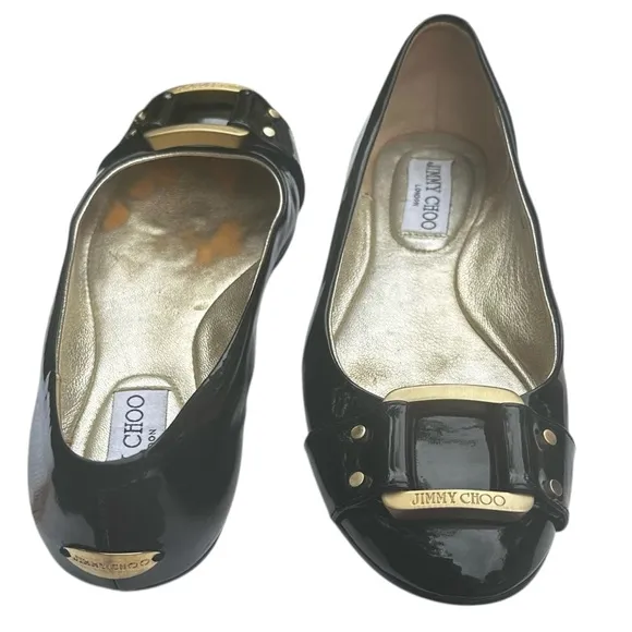 Jimmy Choo Morse Black Patent Leather Ballet Flats Shoes IT 36 1/2 US 6 1/2
