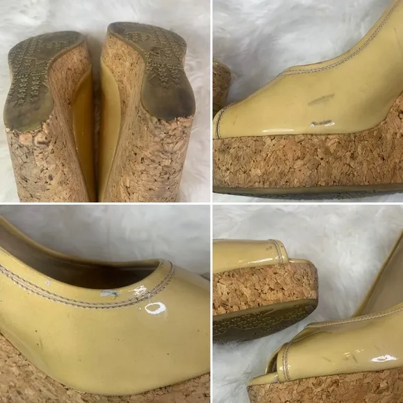 Jimmy Choo Natural Papina Patent Leather and Cork Wedges