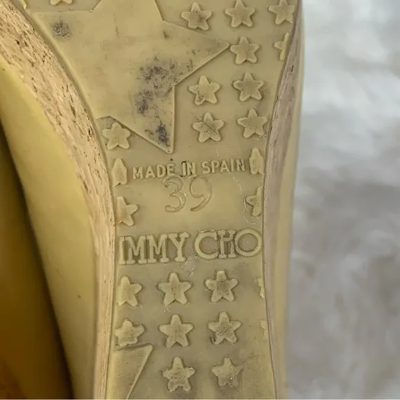 Jimmy Choo Natural Papina Patent Leather and Cork Wedges