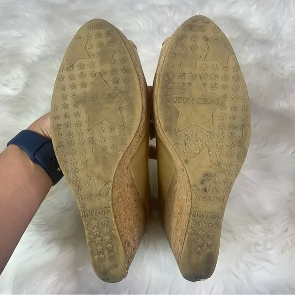 Jimmy Choo Natural Papina Patent Leather and Cork Wedges