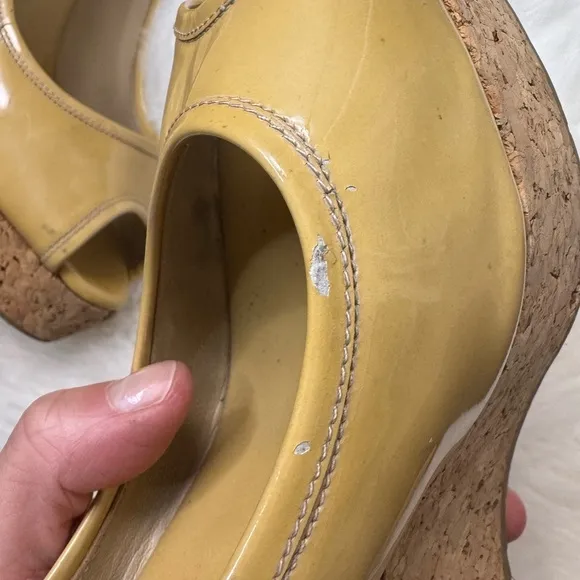 Jimmy Choo Natural Papina Patent Leather and Cork Wedges