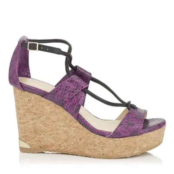 Jimmy Choo Nelson 100 Madeline Elaphe Cork Wedges Platform Sandals